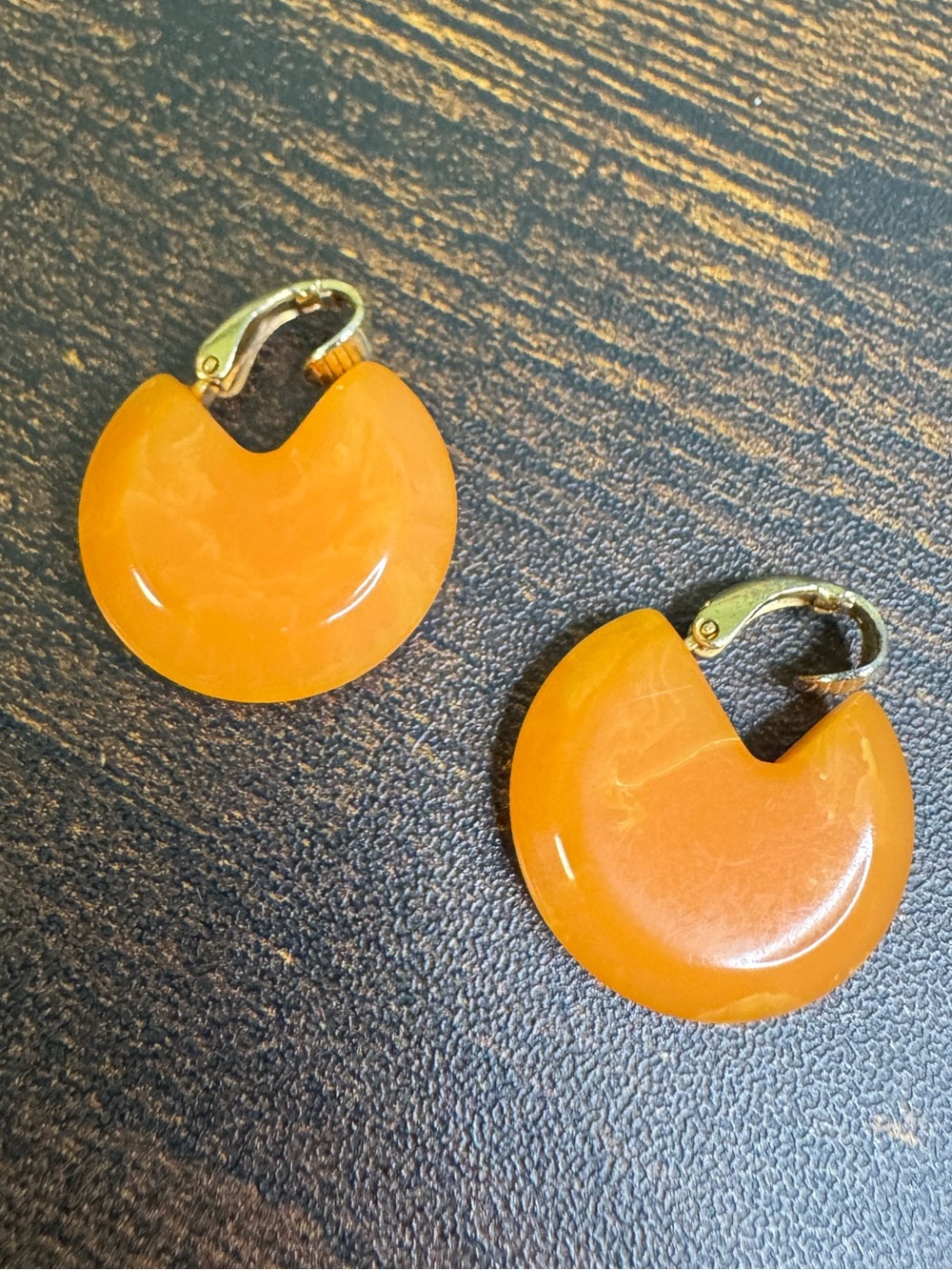 Orange Resin Clip-On Hoop Earrings